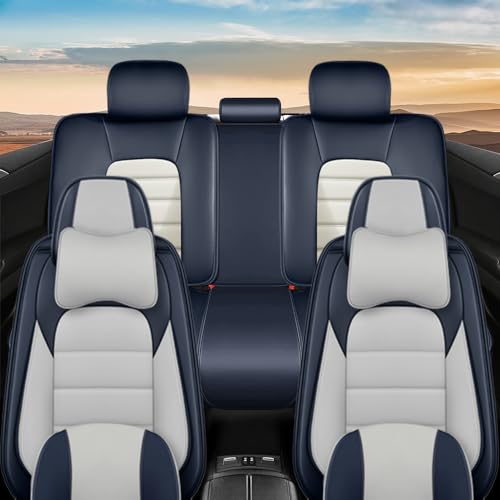 Image of Nappa Leather Seat Covers for Subaru Outback 2006-2024,Luxury Car Seat Covers Full Set,Waterproof Seat Protectors Auto Seat Covers,Breathable Nonslip Interior Cover Seats for Cars(Blue and White)