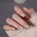 BHIDENAW ネイルチップ ショート 24枚入 人気 和風 かわいい シンプル おしゃれ 成人式 結婚式 パーティー 日常生活に使用できます 花嫁ネイル 光沢 つけ爪 両面テープ ウッドスティック (一目惚れ 69, M)