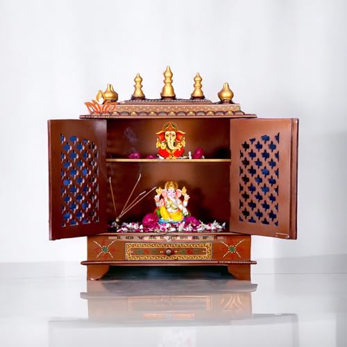 LOYALCRAFT Wood Mandir/God Stand For Home/Stand Mandap/Mandapam/Pooja Mandir With Doors (Large 24X12X30 Wxdxh INCH, Brown)