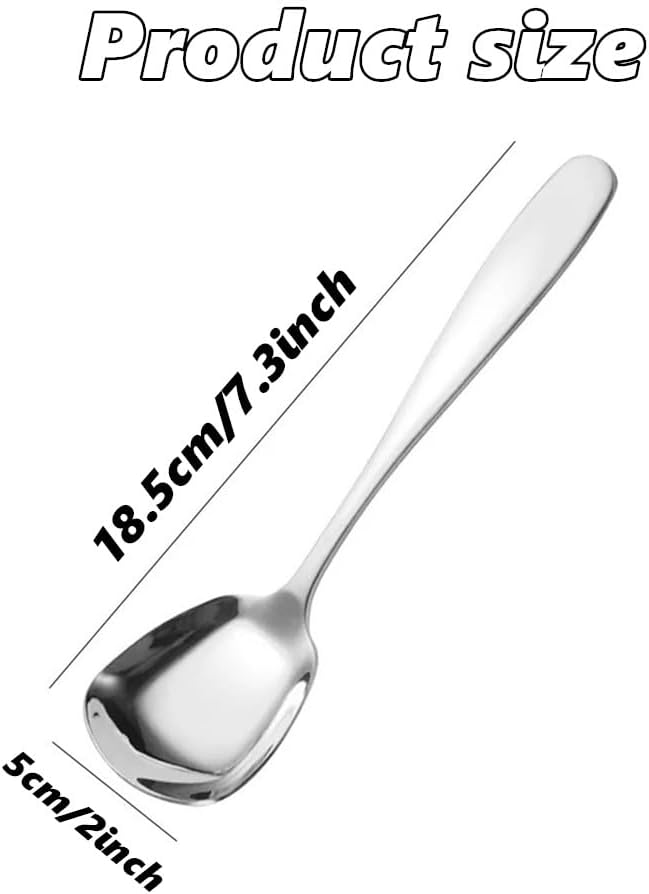 Square Head Stainless Steel Spoons,4PCS Korean style Thick Heavy Weight Soup Spoons,Dessert Spoons 7.3 Inch (silver)