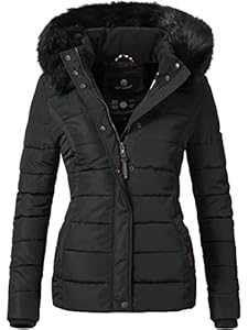 Navahoo Miamor Veste d'hiver matelassée pour Dame avec Une Capuche en Fausse Fourrure Noir XL