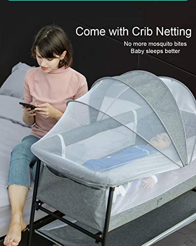 Bedside Sleeper, Bassinet Bed, Baby Crib, Bed Side Crib, Folding Portable Crib for Travel, Rocking Cradle, with Crib Mosquito Netting, Crib for Infant/Baby Boy/Baby Girl/Newborn