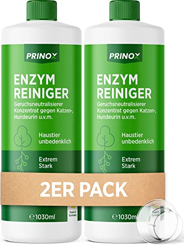 PRINOX® 2x 1030ml Enzymreiniger Konzentrat I STARKER GERUCHSENTFERNER I Ergibt bis zu 80L Geruchsneutralisierer I Beseitigt Hundeurin, Katzenurin Geruch tiefgreifend uvm. I Made in DE