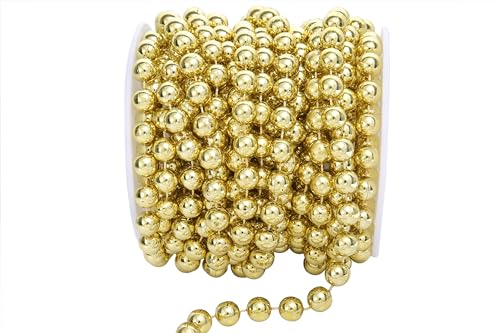 KAOYOO 33 Feet Artificial Pearls String Beads Chain Pearl Strands Spool Pearl for Garland Wedding Party Decoration and Christmas Tree Decoration(10MM Gold)