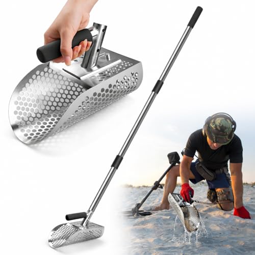 Pelle à Sable de Détection en Acier Inoxydable 304, Manche Démontable 114cm, Pelle Tamis pour Plage et Jardin, Anti-Rouille pour Chasse au Trésor...