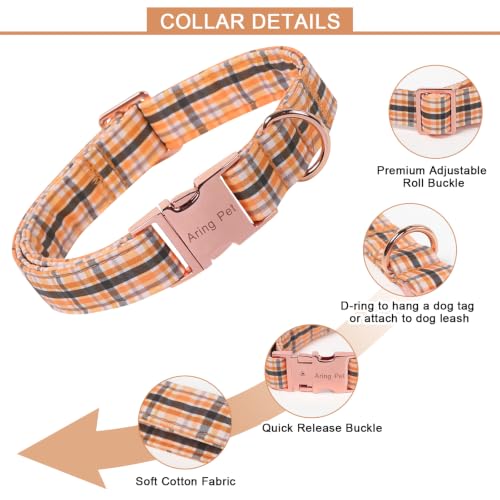 Image of ARING PET Fall Dog Collar, Cute Autumn Orange Black Yellow Stripe Heavy Duty Doggy Collars for Puppy Small Medium Large Boy Girl Dogs-L