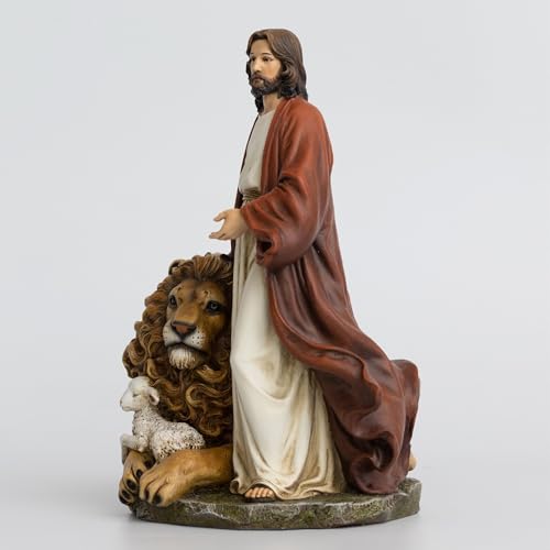Estatua de Jesús con León y Cordero 10.8 Pulgadas miniatura 4
