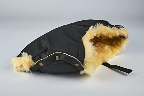 Naturasan Lammfell Handwärmer, warmer Kinderwagen Handmuff mit Lammfell Innenfutter, Muff, Kiwa, Buggy, Jogger, Radanhänger, HW-03-Bambini (Schwarz)