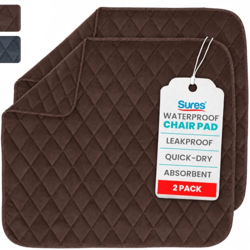 Best Incontinence Chair Pads Washable Reusable That Actually Stay in Place 12 Sures Waterproof Chair Pads for Incontinence (22' x 21') - Washable, Waterproof Seat Protector - Chair Protector Seat Cover - Absorbent Pad for Bed, Seat, Car, Wheelchair & Recliner (Brown, 2 Pack)