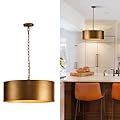 Ludil 21" Vintage Metal Drum Chandelier, 4-Light E26 Industrial Adjustable Chain Hanging Pendant Light Fixtures for Foyer Entryway Kitchen Bedroom, Golden Bronze Finish