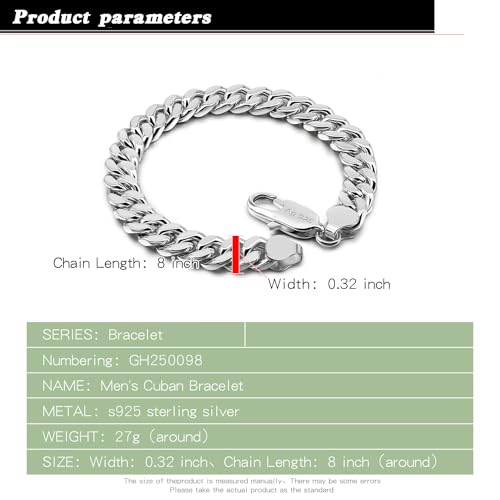 Italian Men 925 Sterling Silver Bracelet 8-10-12MM Solid Miami Cuban Link Curb Chain 7" 7.5" 8" 8.5" 9" 9.5" 10" Bangle Man Jewelry Gift3
