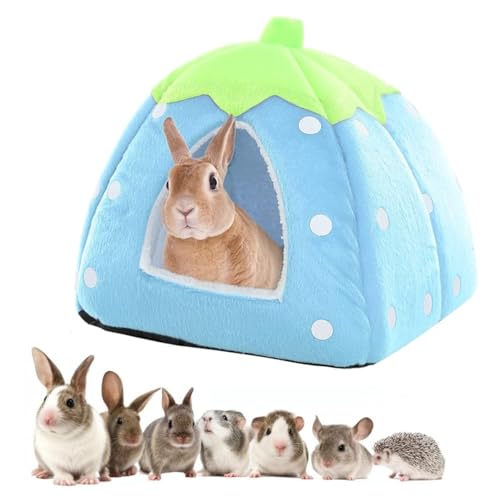 KOMUNJ Kleintier-Winterhaus, multifunktionales Warmes Bett, Winter Gemütliches Kleintierbetten, Für Zwergkaninchen, Chinchilla, Hamster (Blau, S)