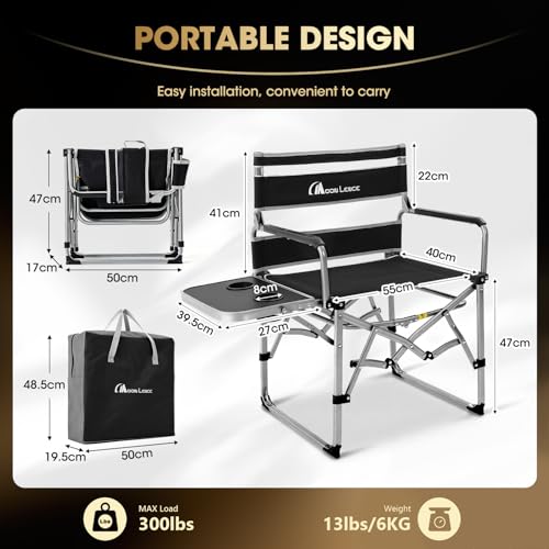 Silla de camping MOON LENCE Directors, resistente, plegable portátil con mesa lateral para playa, pesca, picnic, césped y eventos al aire libre (Negro, 2 piezas) miniatura 3