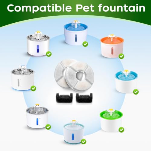 Image of Cat Water Fountain Filter Replacement, 8 Round Carbon Filters and 4 Upgraded Pre-Filter Sponges for Wonder Creature 81oz /2.4L Round Stainless Steel Top Cat Fountain