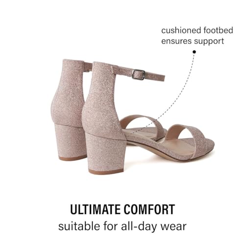 Image of J. Adams Daisy Heeled Sandals - Ankle Strap Low Block, Open Toe Dress Pumps, Chunky Heels - Dressy Shoes for Women - Bridal, Wedding, Summer Sandals