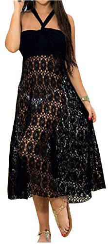 Santwo - Vestido de baño para mujer con encaje y falda de ganchillo Negro Modelo 3 Negro XX-Large