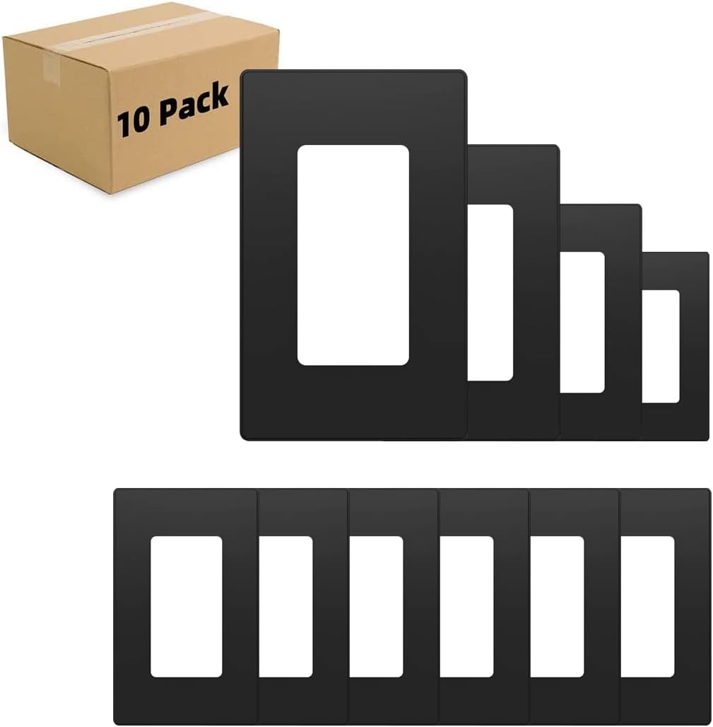 Black 1Gang Decora Wall Plates, Standard Size Unbreakable Polycarbonate, Screwless