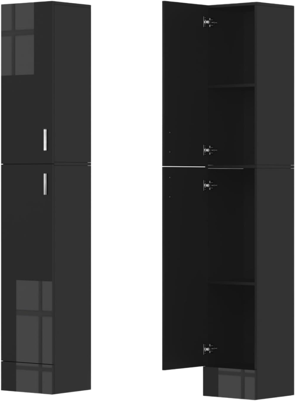 35 cm Wide Tall Cabinet 188 cm High Narrow Bathroom Cabinet Narrow Kitchen Cabinet Buffet Cabinet High Gloss 2 Doors and 4 Shelves for Bathroom Bathroom Kitchen Storage Black