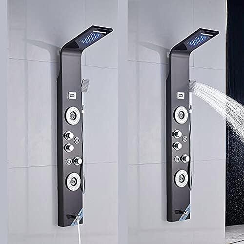 Panel de Ducha de Acero Inoxidable con Torre, Cabezal LED, Función de Lluvia y Cascada, 6 Funciones con Masaje y Jets Corporales miniatura 3