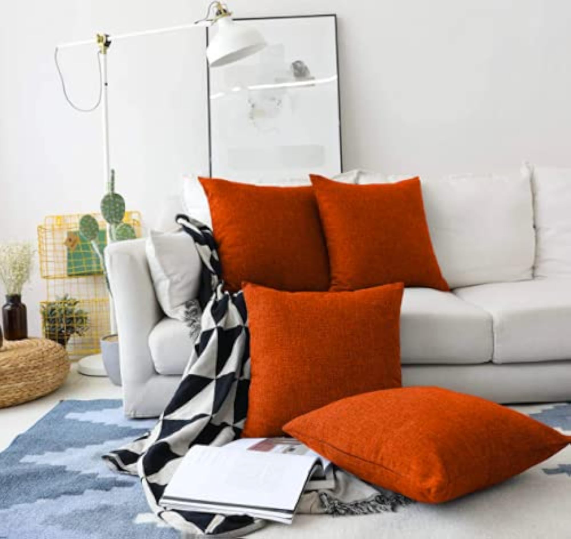 Jute Cushion Covers Set of 6, Orange 26 x 26
