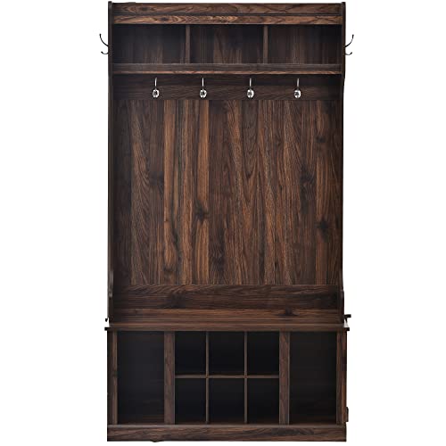 Merax Hall Tree Entryway Bench Coat Hanger With 6 Hooks And Storage Cabinet For Entrance, Hallway Or Living Room, Tiger #TOP1