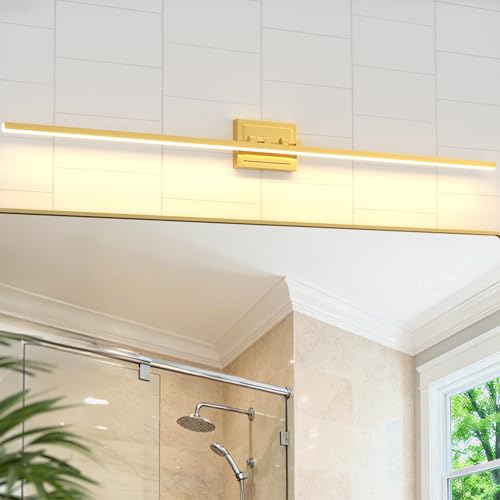 Image of VOLISUN Bathroom Vanity Light 55 inch, 36W Dimmable 5CCT Led Bathroom Light Fixture Over Mirror, Gold Bar Vanity Light for Bathrooms-ETL Certificated