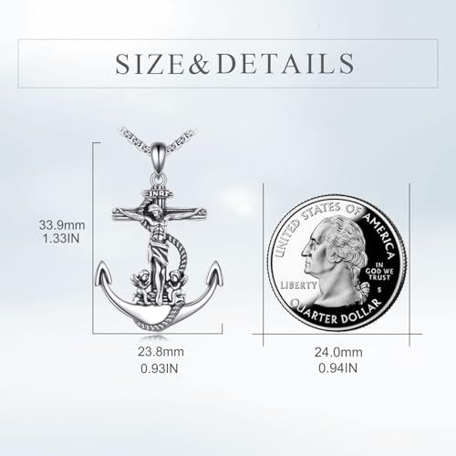 S925 Sterling Silver Men's Catholic Anchor Necklace - Religious Sailor Boat Pendant for Men - Christian Faith Jewelry Gift3