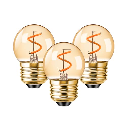 KINGYEENUO Vintage E27 LED Bombilla 1.5W, G40 Ámbar Bombillas de Noche Dimmable, Edison Tornillo LED Bombillas de Filamento, Blanco Cálido 2200K, 15W Equivalente, Decorativas de Bola de Golf, 3X