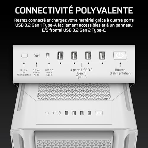 Corsair 5000T Boîtier PC ATX de Taille Moyenne – Panneaux Amovibles de Circulation d'air à l'avant et sur Le Toit, Intérieur Spacieux, ASUS BTF, MSI Project Zero, Gigabyte Project Stealth – Blanc