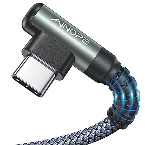 AINOPE USB C Cable [2-Pack, 6.6ft] 3.1A Type C Charger Fast Charging, Right Angle USB to USB C Cable Braided USBC Charger for Galaxy S10+ S10 S9, Note 10 9, LG V30, Moto, iPhone 16 15 Cord Type C