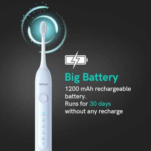 Image of athian Luxe Series UltraSonic Whitening Toothbrush with 2 Brush Heads 40,000 VPM Electric Motor & Rechargeable battery - 5 Super Brushing Modes & Smart timer (Adult Toothbrush - 2 Brush Heads)