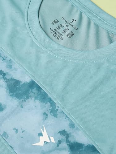 Image of TECHNOSPORT Men Polyester Self Design Chest Print Slim Fit Long Sleeve T-Shirt for Gym, Workout and Regular Use with SPF50+