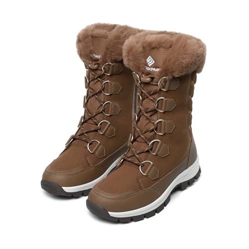 DREAM PAIRS DREAM PAIRS Women's Waterproof Winter Snow Boots, Warm Comfortable Faux Fur Insulated Non-Slip Outdoor Lace-Up Florin Mid Calf Booties,Size 8,Tan,SDSB2206W