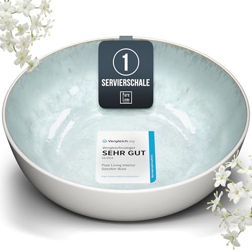Steingut Servierschüssel Ibiza TESTSIEGER, Traumhafte Mediterrane Salatschüssel, Servierschale - Bowl Schüssel Groß, Salatschale - Pure Living in Blau-Beige Steingut Servierschüssel Ibiza TESTSIEGER, Traumhafte Mediterrane Salatschüssel, Servierschale - Bowl Schüssel Groß, Salatschale - Pure Living in Blau-Beige