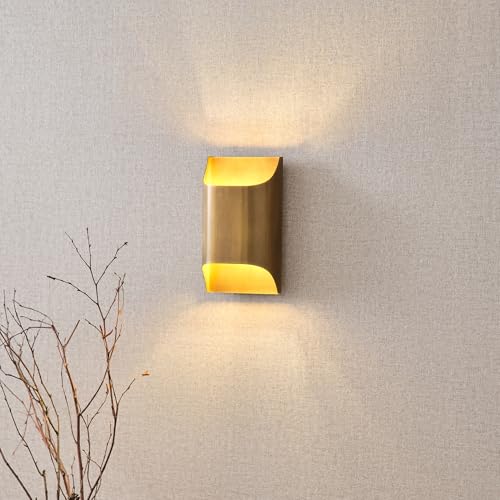 Image of Luther Brass Wall Sconce, Dual Up and Down Light Fixture for Bedroom, Living Room or Hotel, Antique Brushed Brass Finish
