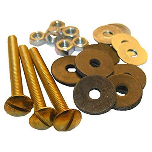 Lasco 04-3673 Toilet Tank to Bowl Solid Brass Bolts 5/16-inch X 3-inch, includes 3-Bolts and 6-each Rubber Washers, Metal Round Washers and Hex Nuts