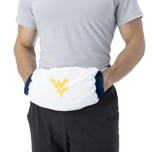 Northwest NCAA West Virginia Mountaineers Hand Warmer with Adjustable Waist Strap, Officially Licensed Cold Weather Hand Muff for College Sports, Outdoor Sports, Insulated Pocket, Polyester, 7 x 15 in