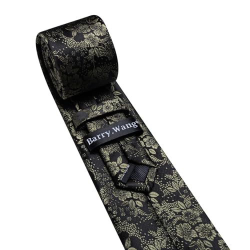 Image of Barry.Wang Men Tie Set Floral Paisley Silk Necktie Pocket Square Cufflinks Formal Wedding Party Business