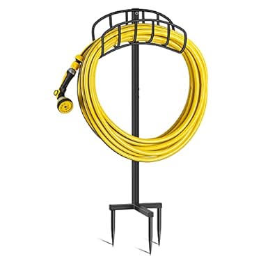 AMAZON - MIUVIBENI Garden Hose Holder, Detachable Metal Hose stand, Outdoor Water Hose Holder Freestanding Hose Hanger, Heavy Duty Hose Storage Stand for Outside Lawn & Yard, Black