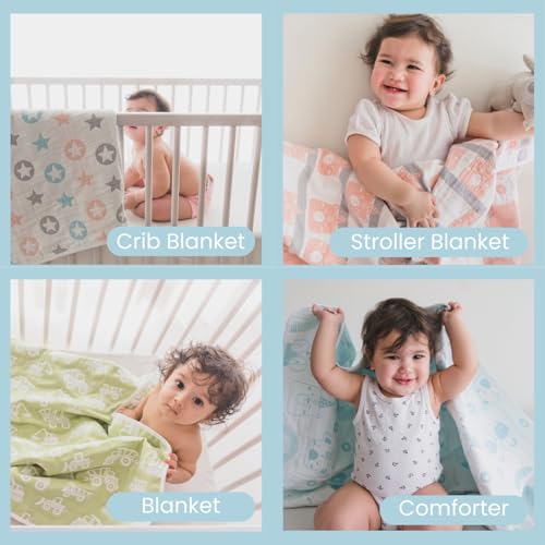 TIDY SLEEP Baby Blankets 6 Layer Wraper 100% Cotton Stroller Cover Receiving Blankets, Blue (100 Cm X 90 Cm), Breathable