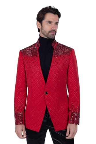Barabas Men's Geometric Pattern Rhinestone Henley Lapel Blazer 4EBL53