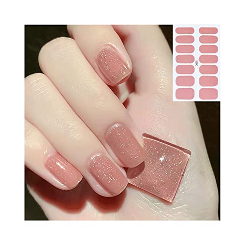 112 Pieces Thin Semi-Cured Gel Nail Strips Solid Full Nail Polish Sticker With Nail File Onion Powder Gel Film Self Adhesive Frosted Nails Art Decals Design Women Girls Diy Craft Decoration Tips（8 Sheets） #TOP3
