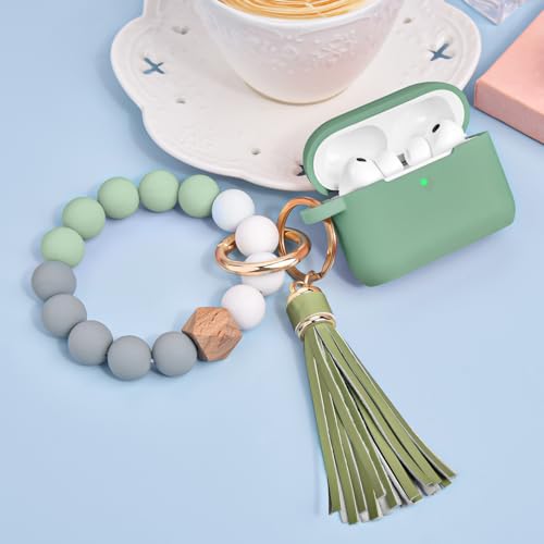 Image of Filoto for AirPods Pro 3 Case (2025), Soft Silicone Protective Case Cover Compatible with Apple AirPods Pro 3rd Generation with Beaded Bracelet Keychain Accessories for Women Cactus Green