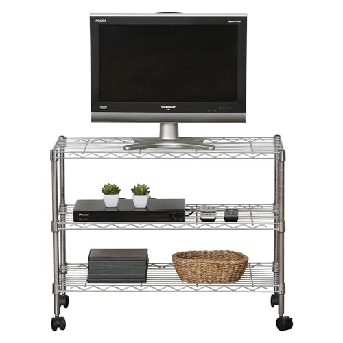 ????(Fujiboeki) Fuji Boeki 91784 TV Stand, Lowboard, 3 Tiers, Width 29.5 x Depth 13.8 x Height 22.8 ft (75 x 35 x 58 m), Silver with Casters, Metal Rack, Assembly Product