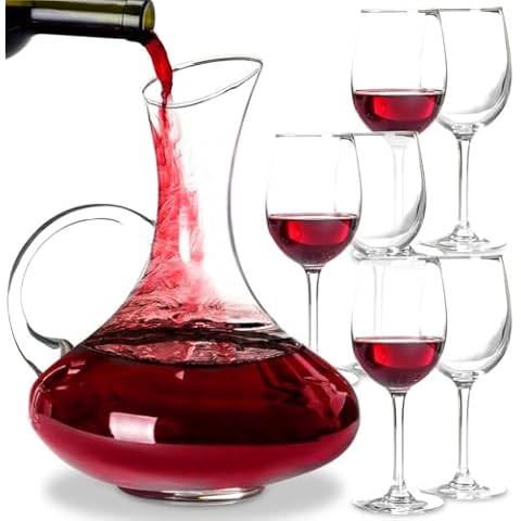 Chef's Star 61 Ounce Wine Decanter with Aerator, Wine Carafe Set with Stemmed Glasses, With Handle Wine Decanter Set and 6 Glasses Cover