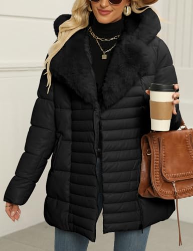Bellivera Womens Plus Size Puffer Coats Sherpa-lined Jacket Thicken Overcoat with Hood