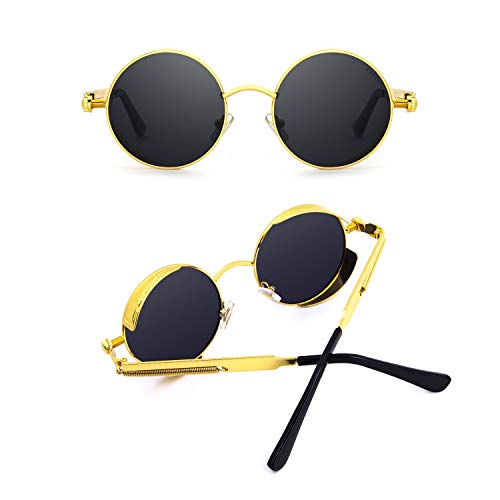 Image of RONSOU Steampunk Style Round Vintage Polarized Sunglasses Retro Eyewear UV400 Protection Matel Frame