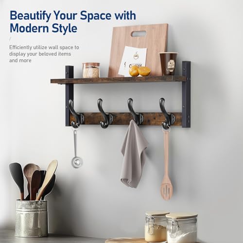 Image of Tatub 20 inch Rustic Coat Rack Wall Mount with Shelf, Wall Hooks with Shelf, Heavy Duty Entryway Organizer Hangers for Hanging, Hat, Bag, Jacket for Bathroom, Living Room, Bedroom, Rustic Brown