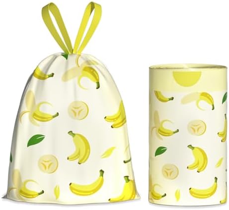 4 Gallon Small Trash Bags Drawstring,4 Gal Trash Can Liners,Small Bathroom Garbage Bags Scented,Tear Resistant Garbage Bags,50 Count Trash-Can-Liners (Banana)