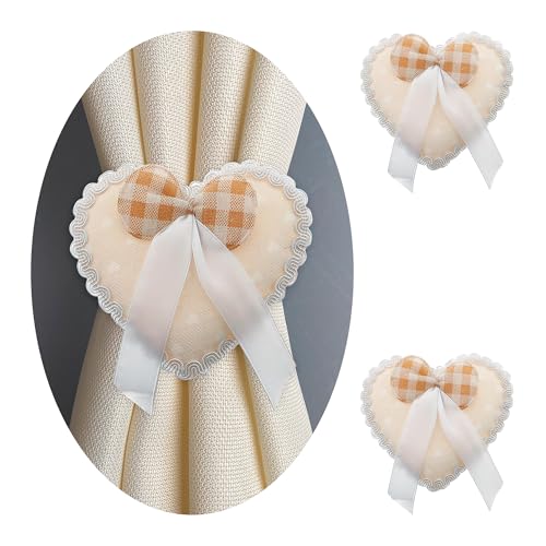 GIRASOLE HOME® Embrasse magnétique en tissu en forme de cœur rembourrée avec nœud 2 pièces (Beige)